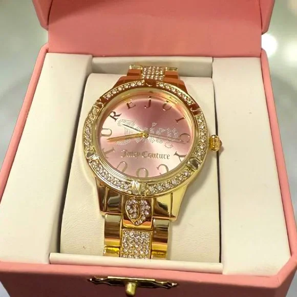 Juicy Couture Los Angeles NWT Statement Gold  Pink Face Bling Rhinestone Watch - Picture 3 of 8